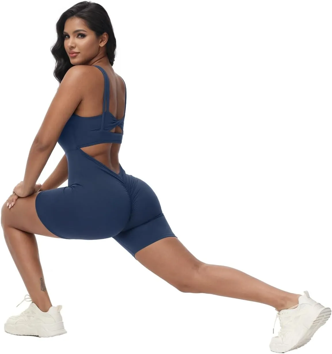Wenlia Women's One Piece Jumpsuit Sleeveless Short Bodycon Rompers Back Knotted Yoga Workout Bodysuit