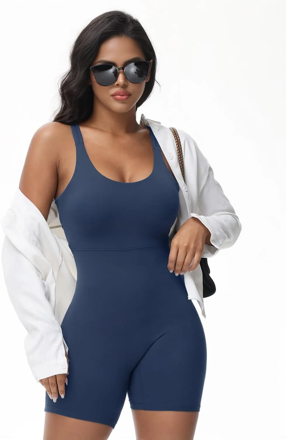 Wenlia Women's One Piece Jumpsuit Sleeveless Short Bodycon Rompers Back Knotted Yoga Workout Bodysuit