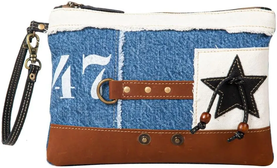 Western Leather Wristlet Bag for Women - Upcycled Canvas Pouch Handbag Country Road 47