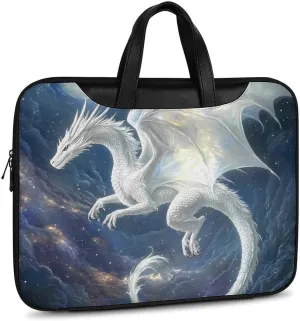 White Dragon Soaring Moon Moonlight Leather Bag Laptop Case Slim Water Resistant Computer Bags with Handle Briefcase for Work