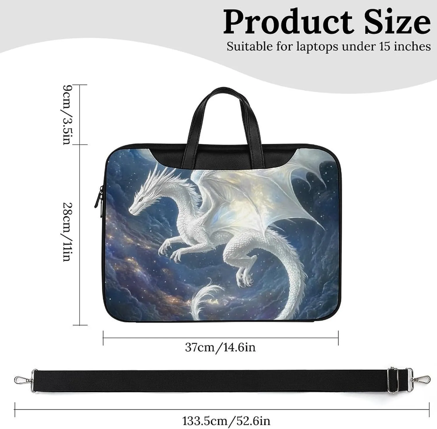 White Dragon Soaring Moon Moonlight Leather Bag Laptop Case Slim Water Resistant Computer Bags with Handle Briefcase for Work