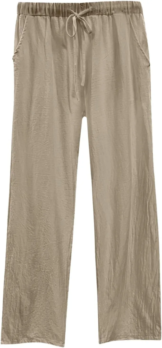 White Pants Women Wide Leg Casual High Waist Loose Elastic Pants Elastic Waist Breathable Vacation Comfort Trousers