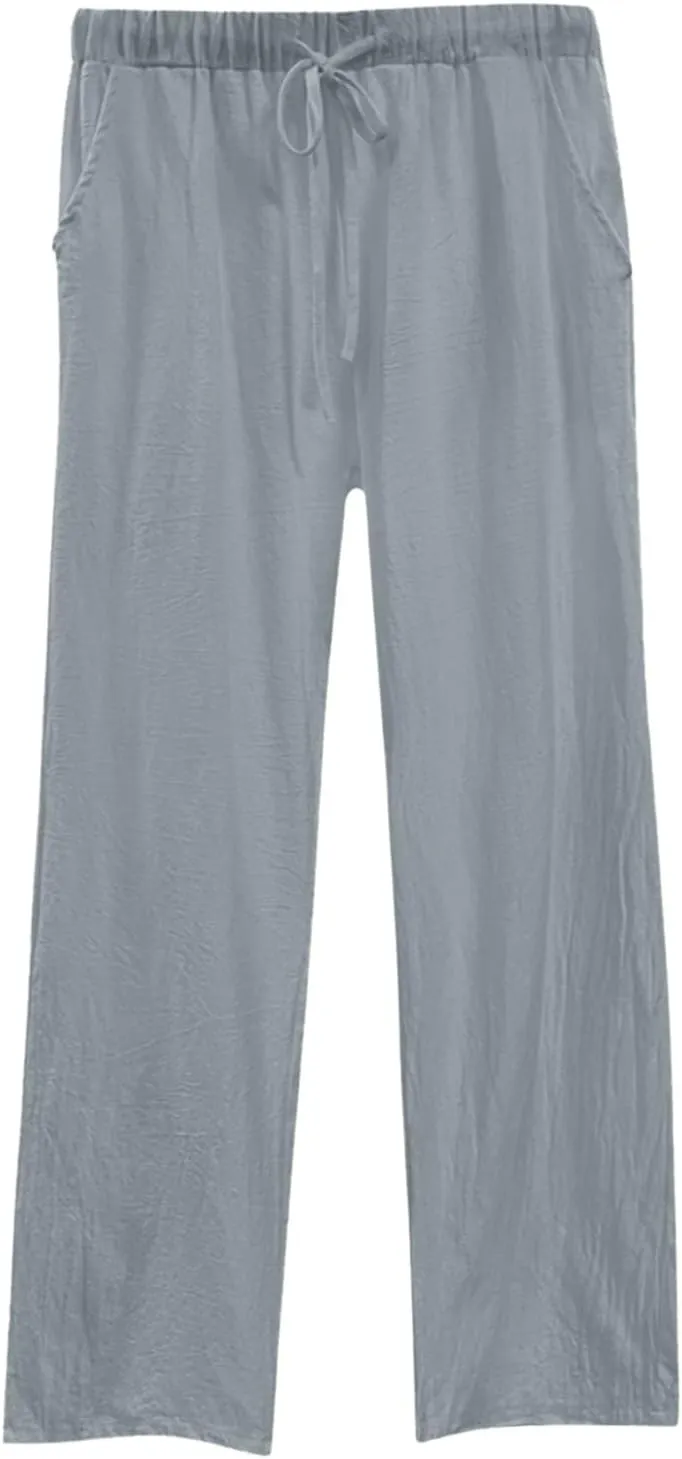 White Pants Women Wide Leg Casual High Waist Loose Elastic Pants Elastic Waist Breathable Vacation Comfort Trousers