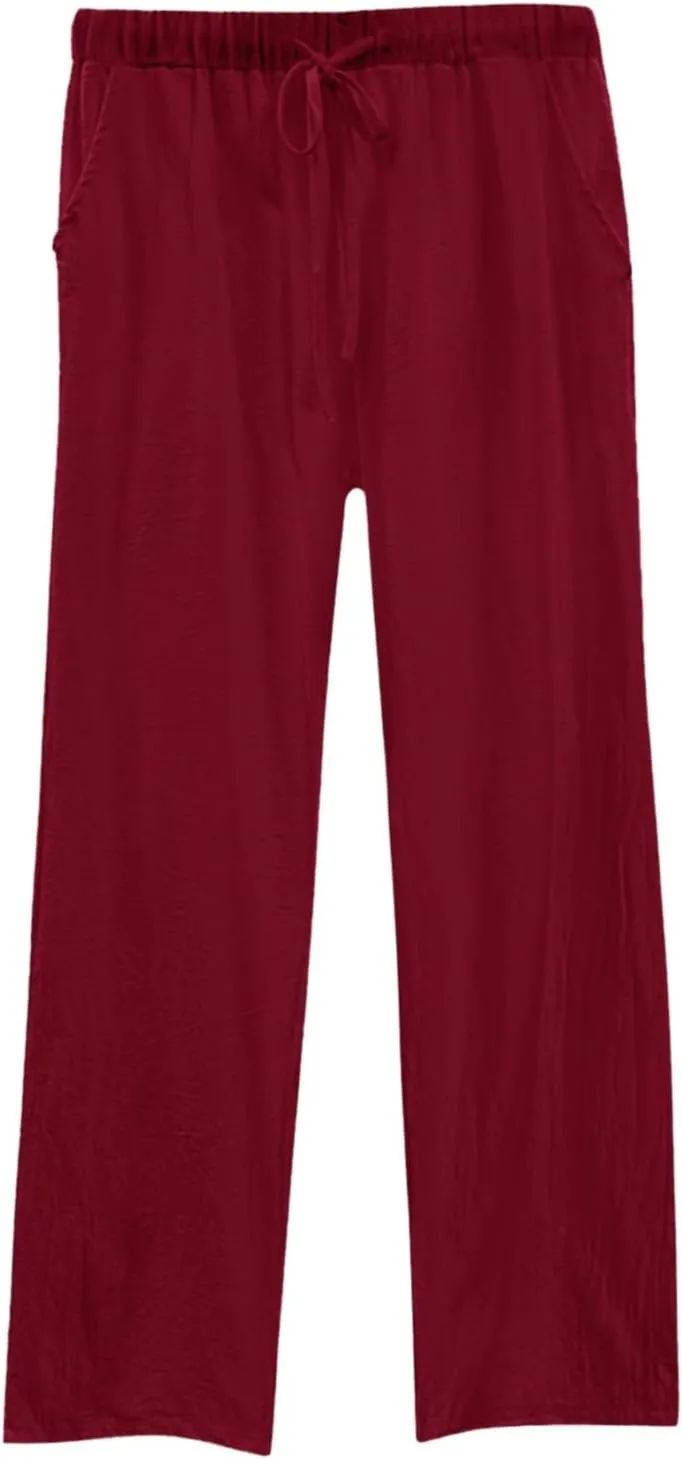 White Pants Women Wide Leg Casual High Waist Loose Elastic Pants Elastic Waist Breathable Vacation Comfort Trousers