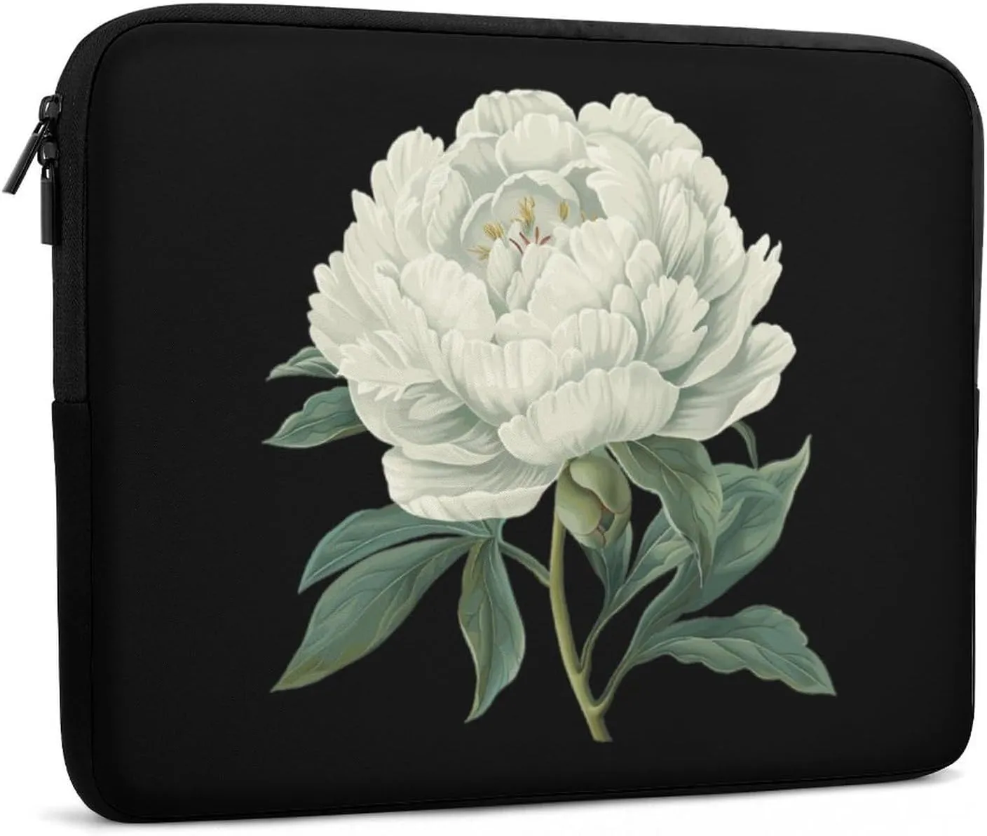 White Peony Flowers Personalized Laptop Bag Business Casual Laptop Cases Slim Computer Bag Briefcase