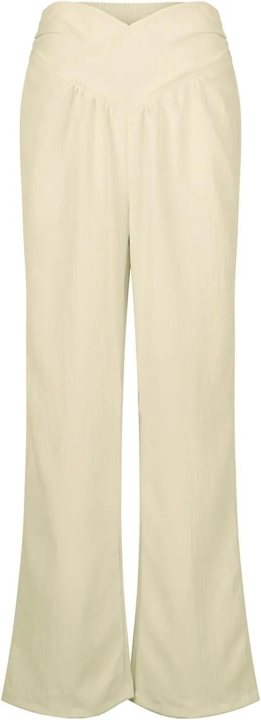 Wide Leg Linen Pants for Women Crossover High Waisted Palazzo Pants Casual Flowy Flare Beach Pants Resort Outfits