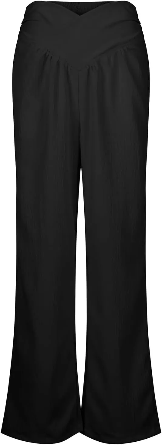 Wide Leg Linen Pants for Women Crossover High Waisted Palazzo Pants Casual Flowy Flare Beach Pants Resort Outfits