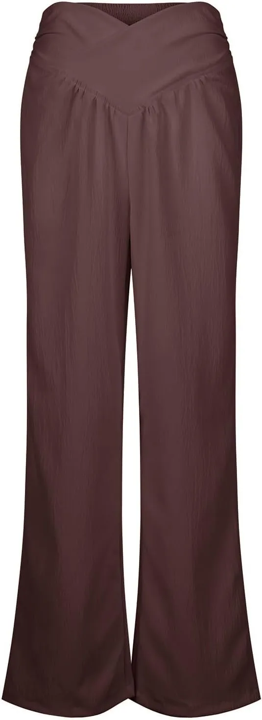 Wide Leg Linen Pants for Women Crossover High Waisted Palazzo Pants Casual Flowy Flare Beach Pants Resort Outfits