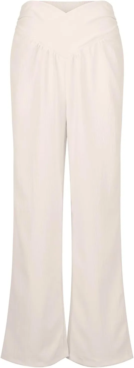 Wide Leg Linen Pants for Women Crossover High Waisted Palazzo Pants Casual Flowy Flare Beach Pants Resort Outfits