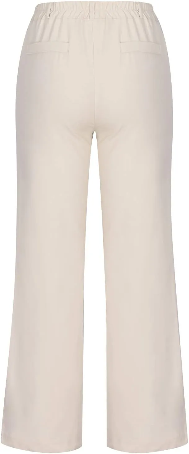 Wide Leg Linen Pants for Women Summer High Waist Loose Breathable Casual Pants Resort Wear Lightweight Skinny Trousers