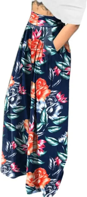 Wide Leg Pants for Women Casual Colorful Printed High Waist Palazzo Lounge Pants Loose Fit Trousers with Pockets