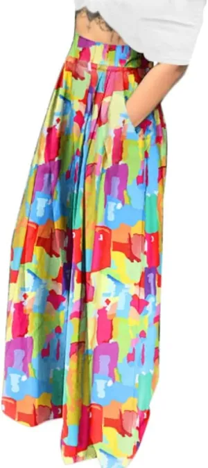 Wide Leg Pants for Women Casual Colorful Printed High Waist Palazzo Lounge Pants Loose Fit Trousers with Pockets