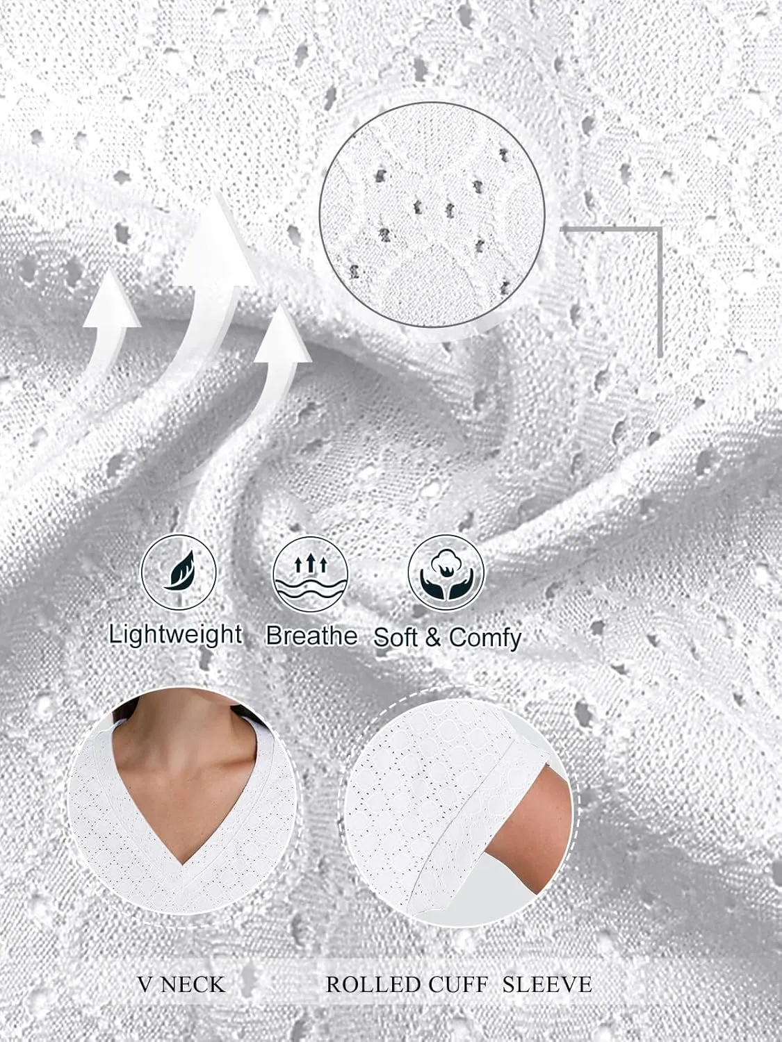 WIHOLL Womens Tops Short Sleeve Basic Summer V Neck T Shirts Dressy Casual Loose Fit Eyelet Tees Cute Flowy Fashion Outfits
