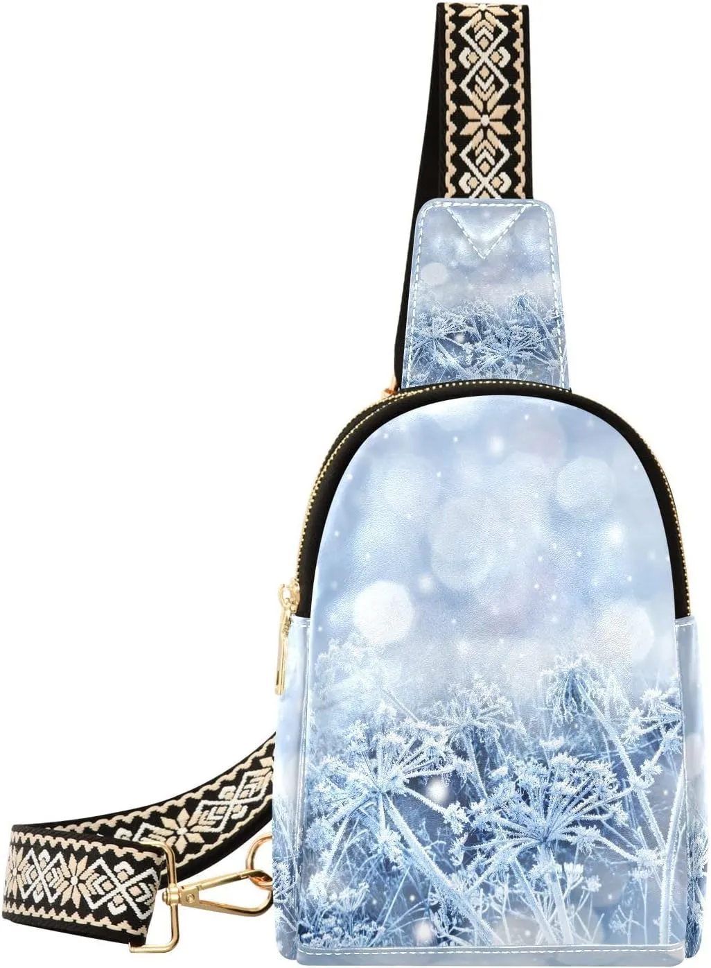 Winter Plants Fanny Pack Crossbody PC Leather Small Sling Bag for Women Christmas Snow Fashion Waist Packs Chest Bag for Travel Sports Running Hiking