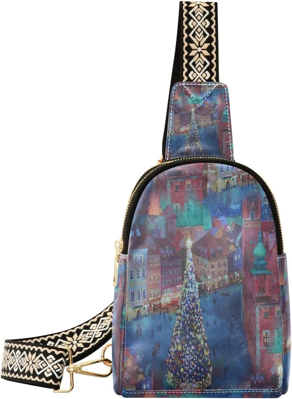 Winter Urban Landscape Fanny Pack Crossbody PC Leather Small Sling Bag for Women Old Square Fashion Waist Packs Chest Bag for Travel Sports Running Hiking