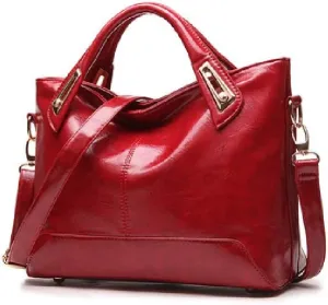 Woman Tote Bags PU Leather Handbags Ladies Shoulder Bags Zipper Satchel Bag Purse (Color : Wine Red)