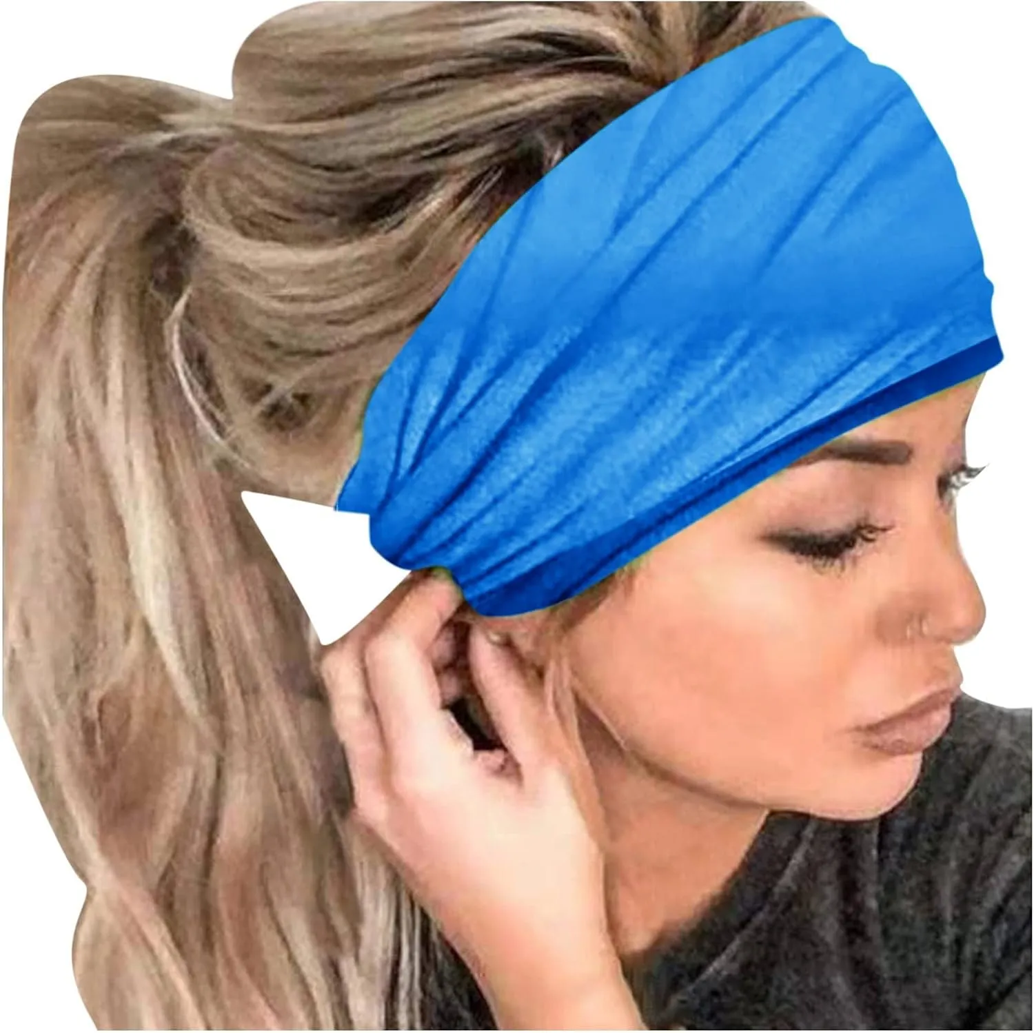 Women Butterfly Yoga Headband Boho Elastic Head Wrap Workout Running Sport Hair Band Sweat Headwear (2-Blue, One Size)