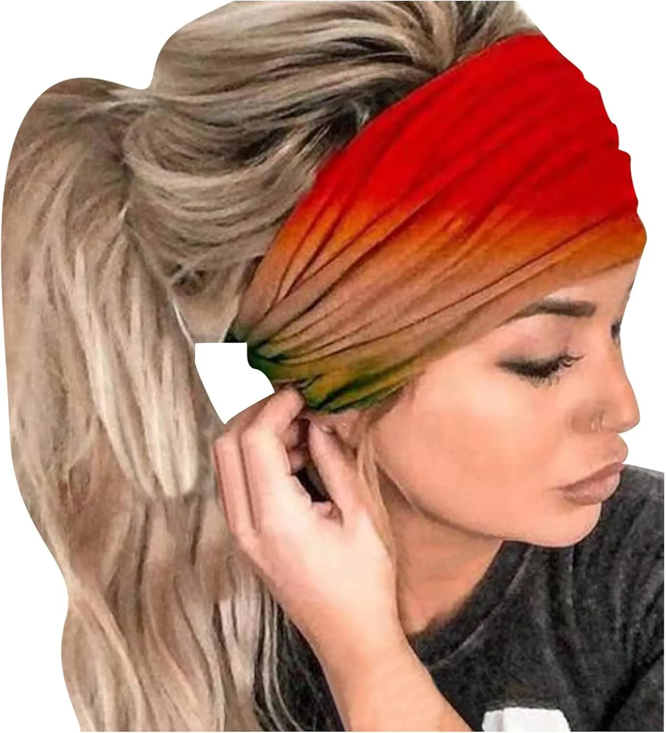 Women Butterfly Yoga Headband Boho Elastic Head Wrap Workout Running Sport Hair Band Sweat Headwear (2-Red, One Size)
