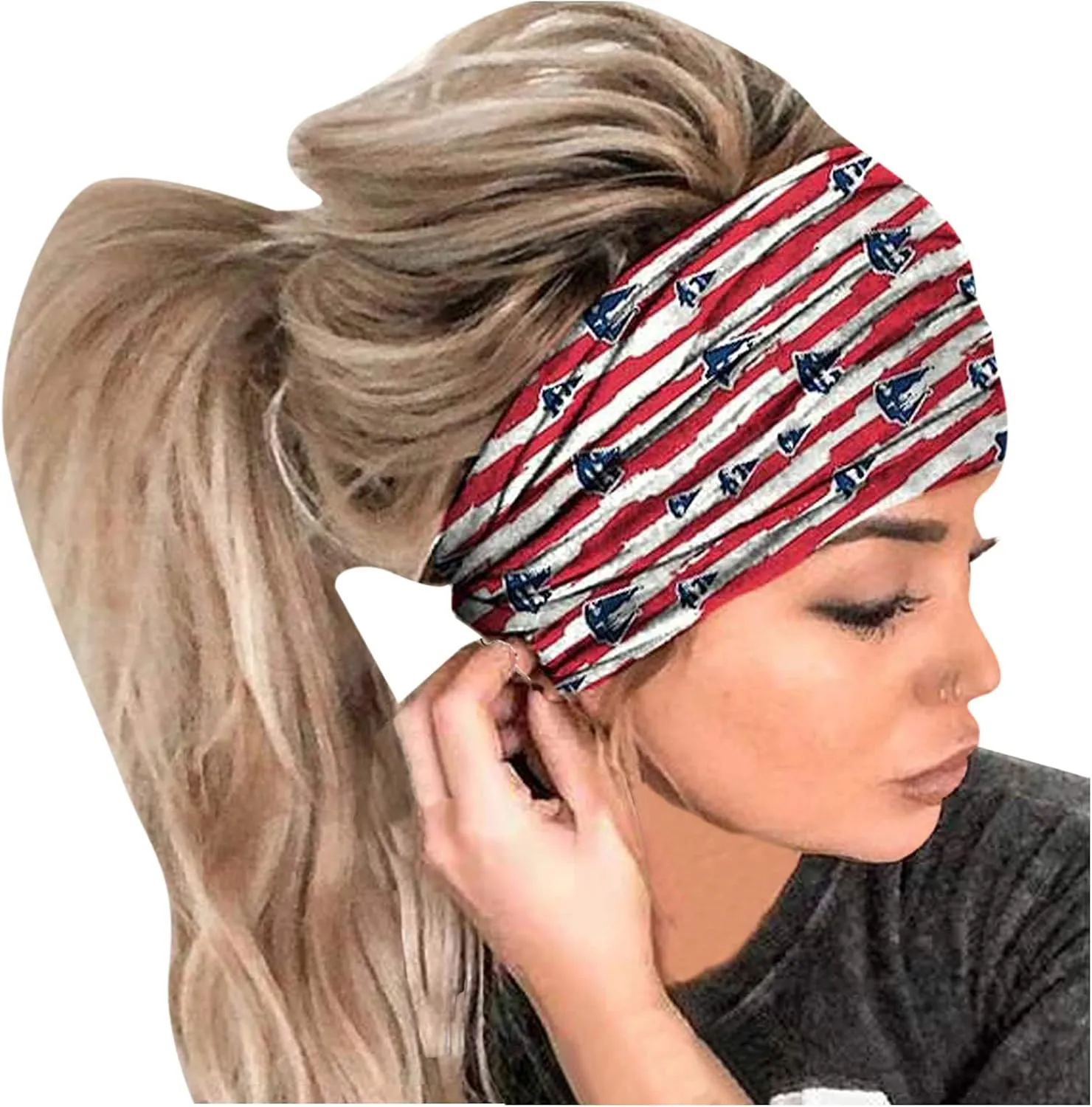 Women Butterfly Yoga Headband Boho Elastic Head Wrap Workout Running Sport Hair Band Sweat Headwear (3-Red, One Size)