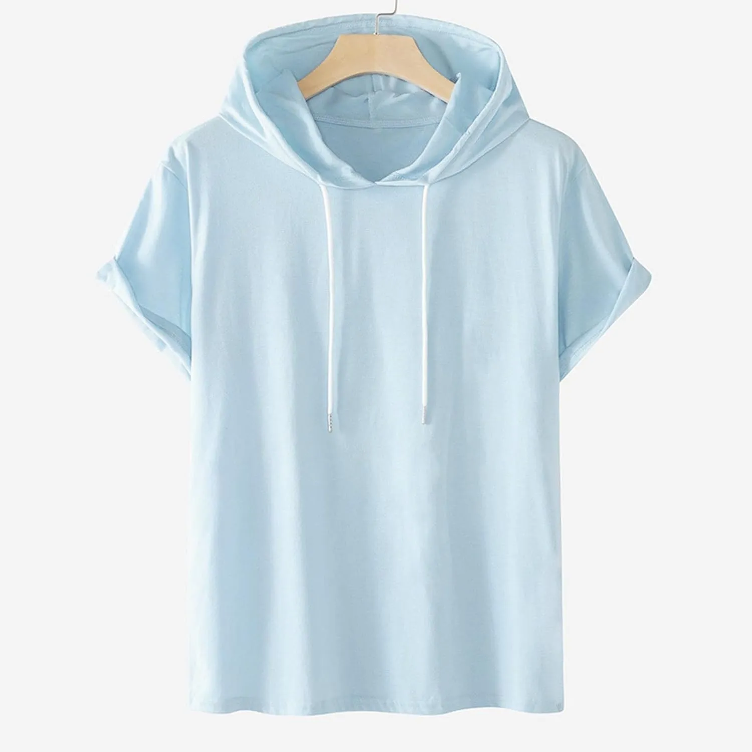 Women Casual Athletic Tops Summer Short Sleeve Hoodie Sweatshirts Spring Drawstring Hooded Pullover Sports Tops