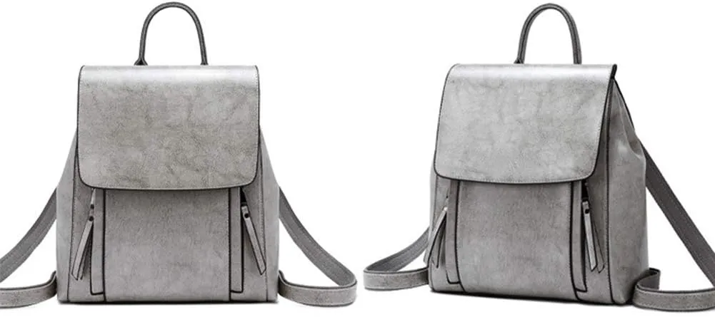 Women Casual Style College School Backpack Flap Shoulder Purse Leather Handbags for Travel