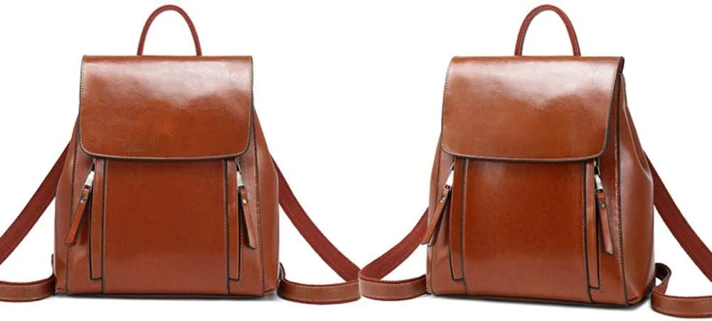 Women Casual Style College School Backpack Flap Shoulder Purse Leather Handbags for Travel