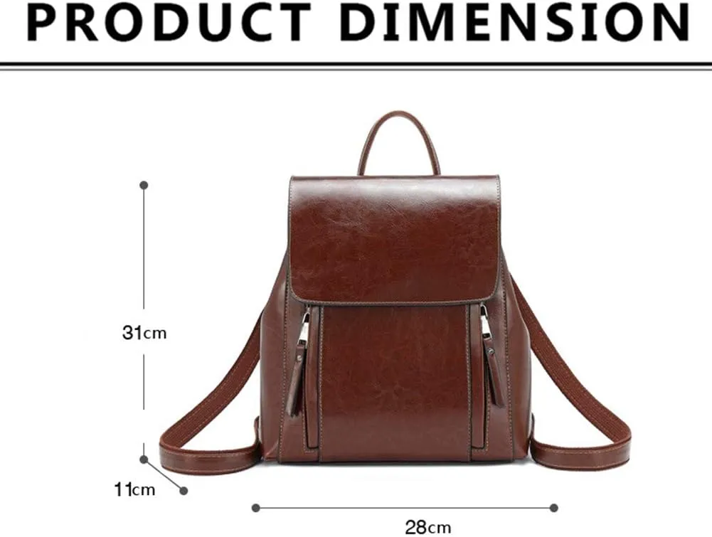 Women Casual Style College School Backpack Flap Shoulder Purse Leather Handbags for Travel