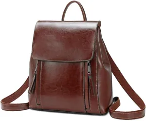 Women Casual Style College School Backpack Flap Shoulder Purse Leather Handbags for Travel