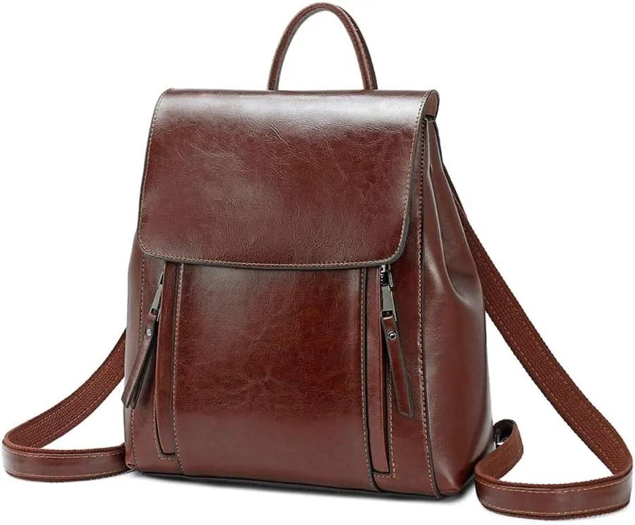Women Casual Style College School Backpack Flap Shoulder Purse Leather Handbags for Travel