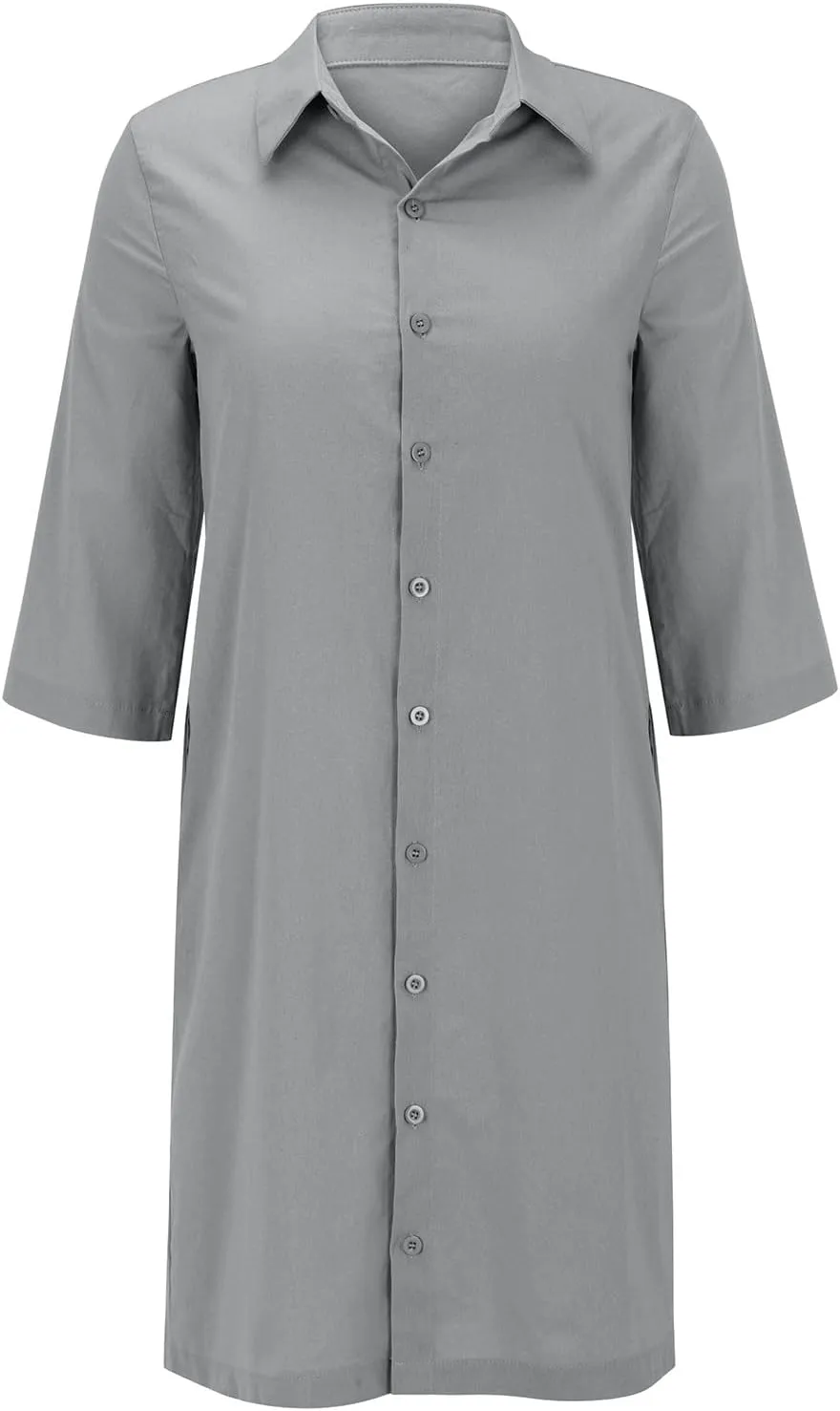 Women Cotton and Linen Shirt Dress Casual Loose Maxi Dresses Women Chic Button Down Rolled-Up Sleeve Long Cotton Blouse Dress