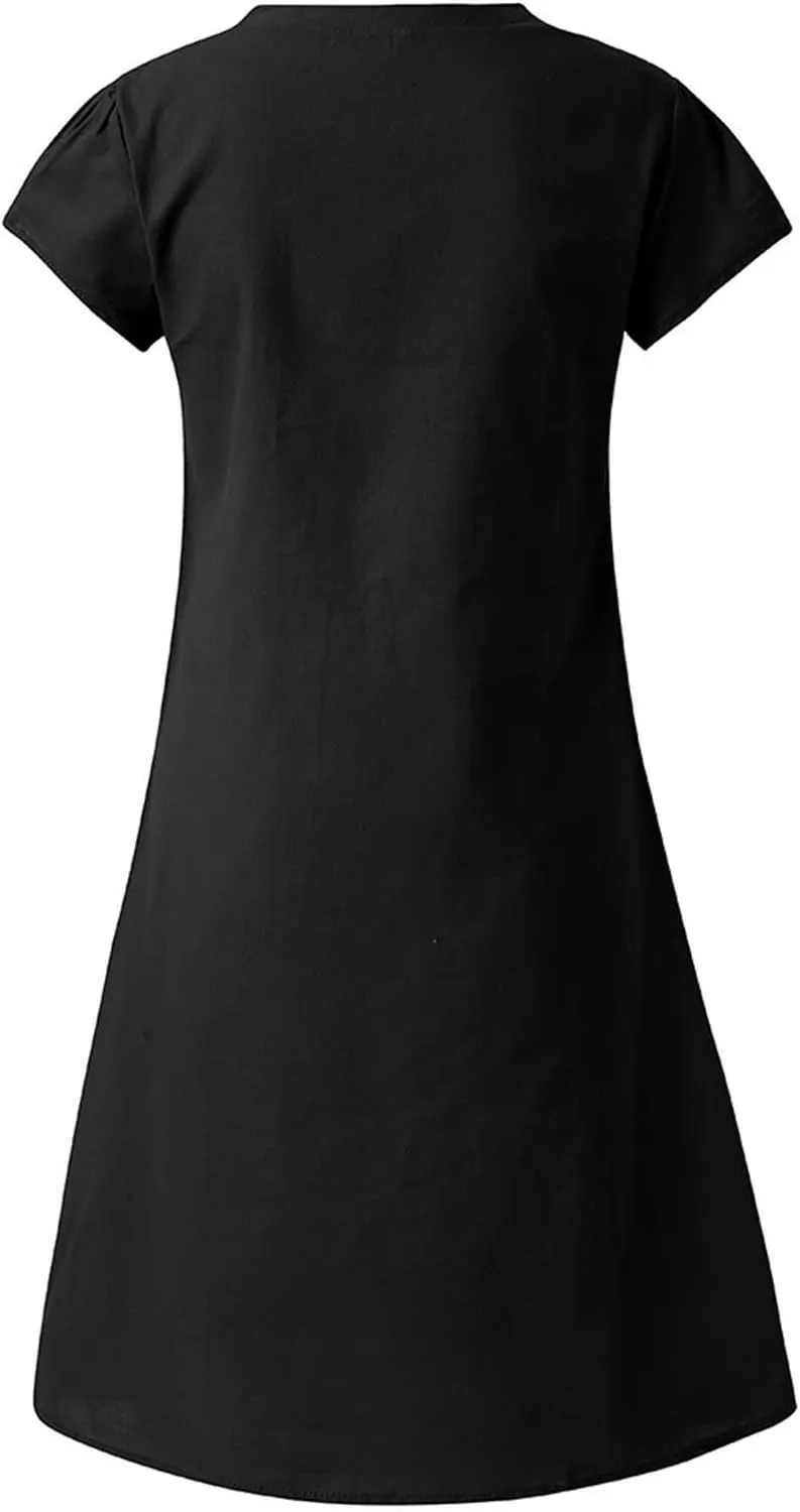 Women Cotton Linen Boho Dress Causal Summer Gauze Dresses Short Sleeve T Shirt Dress Trendy Dressy Ladies Clothing