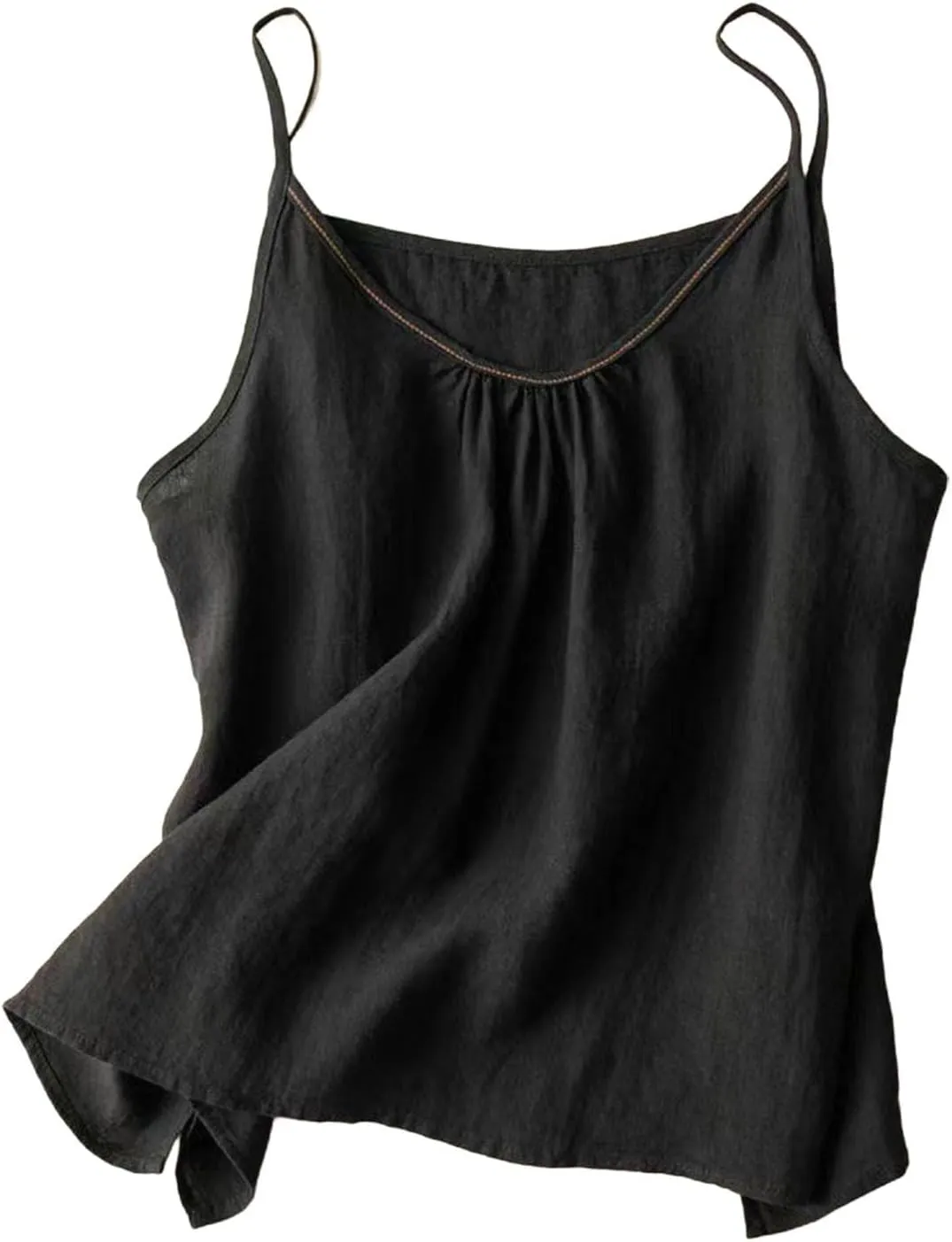 Women Cotton Linen Sleeveless Tank Tops Round Neck Gauze Shirt Casual Solid Color Loose Fit Comfy T-Shirt Blouse Vest