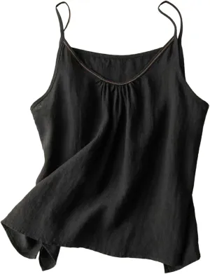 Women Cotton Linen Sleeveless Tank Tops Round Neck Gauze Shirt Casual Solid Color Loose Fit Comfy T-Shirt Blouse Vest