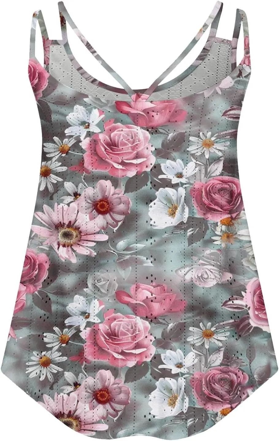 Women Crew Neck Tops Sleeveless Summer Shirts Floral Print Tank Tops Spaghetti Straps Casual Blouses Shirt Flowy Tee