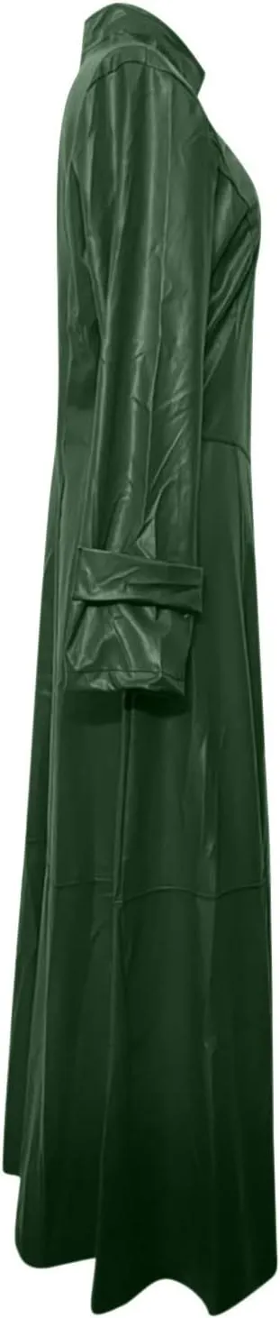 Women Faux Leather Long Trench Coat Sexy Zip Up Jackets Faux Pu Long Sleeve Bodycon Dress Maxi Streetwear