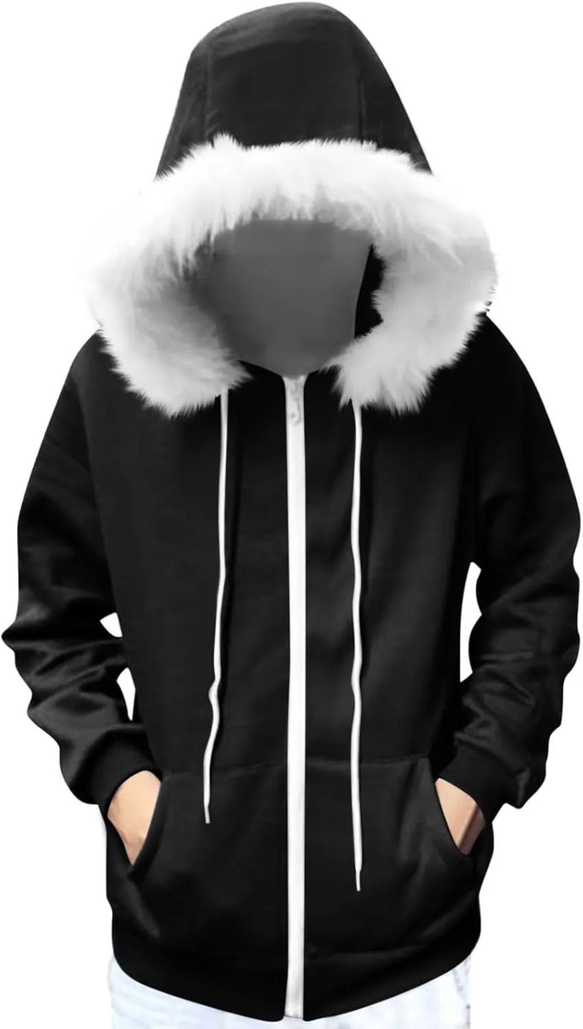 Women Furry Splicing Hoodies Fashion Hooded Sweatshirts with Pockets Zip Up Fleece Sweater Fall Winter Coats
