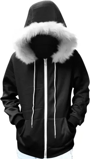 Women Furry Splicing Hoodies Fashion Hooded Sweatshirts with Pockets Zip Up Fleece Sweater Fall Winter Coats