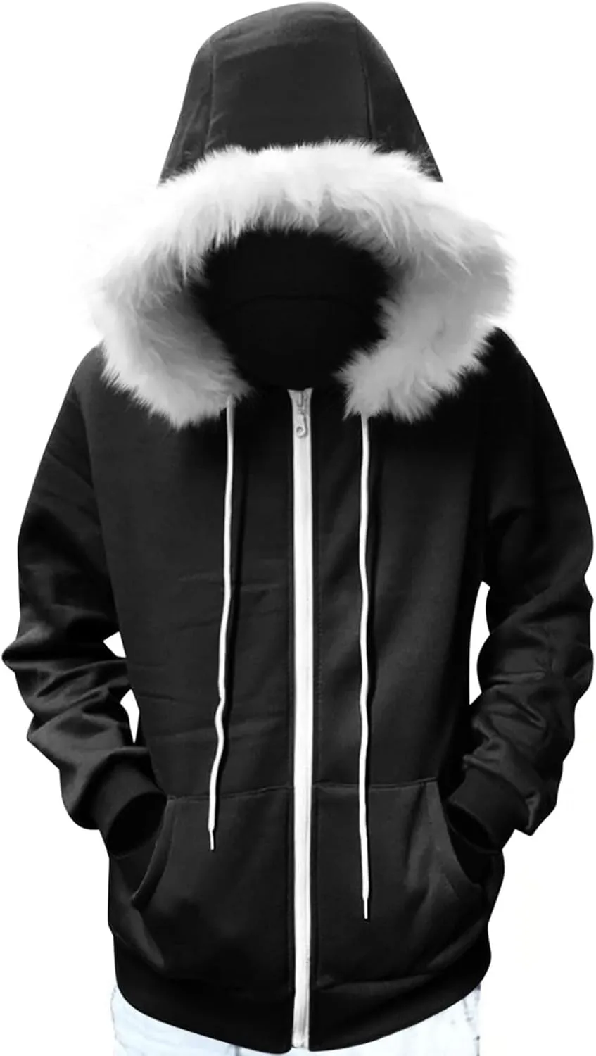 Women Furry Splicing Hoodies Fashion Hooded Sweatshirts with Pockets Zip Up Fleece Sweater Fall Winter Coats