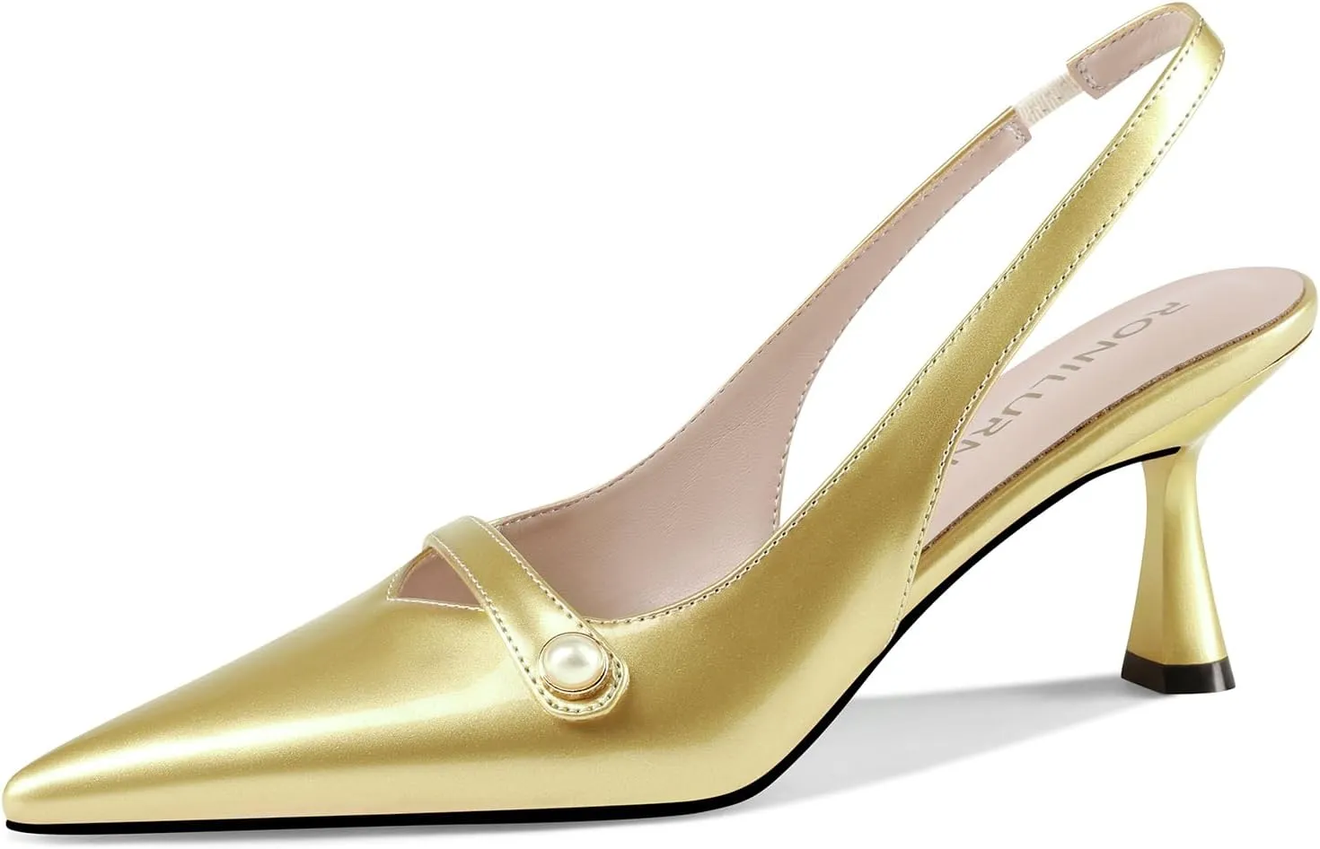 Women Kitten Heels Slingback Low Heel Pumps Dress Shoes for Women Closed Pointed Toe Pearl Heels for Work Wedding Bridal