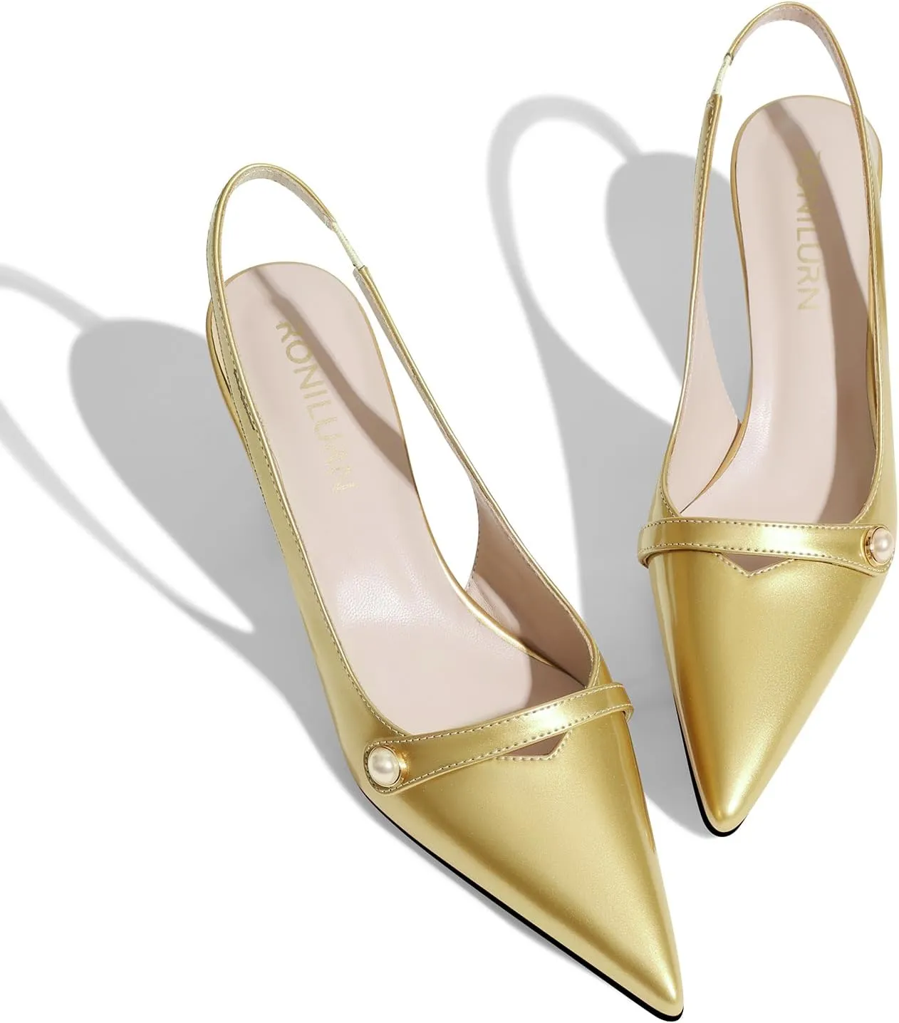 Women Kitten Heels Slingback Low Heel Pumps Dress Shoes for Women Closed Pointed Toe Pearl Heels for Work Wedding Bridal