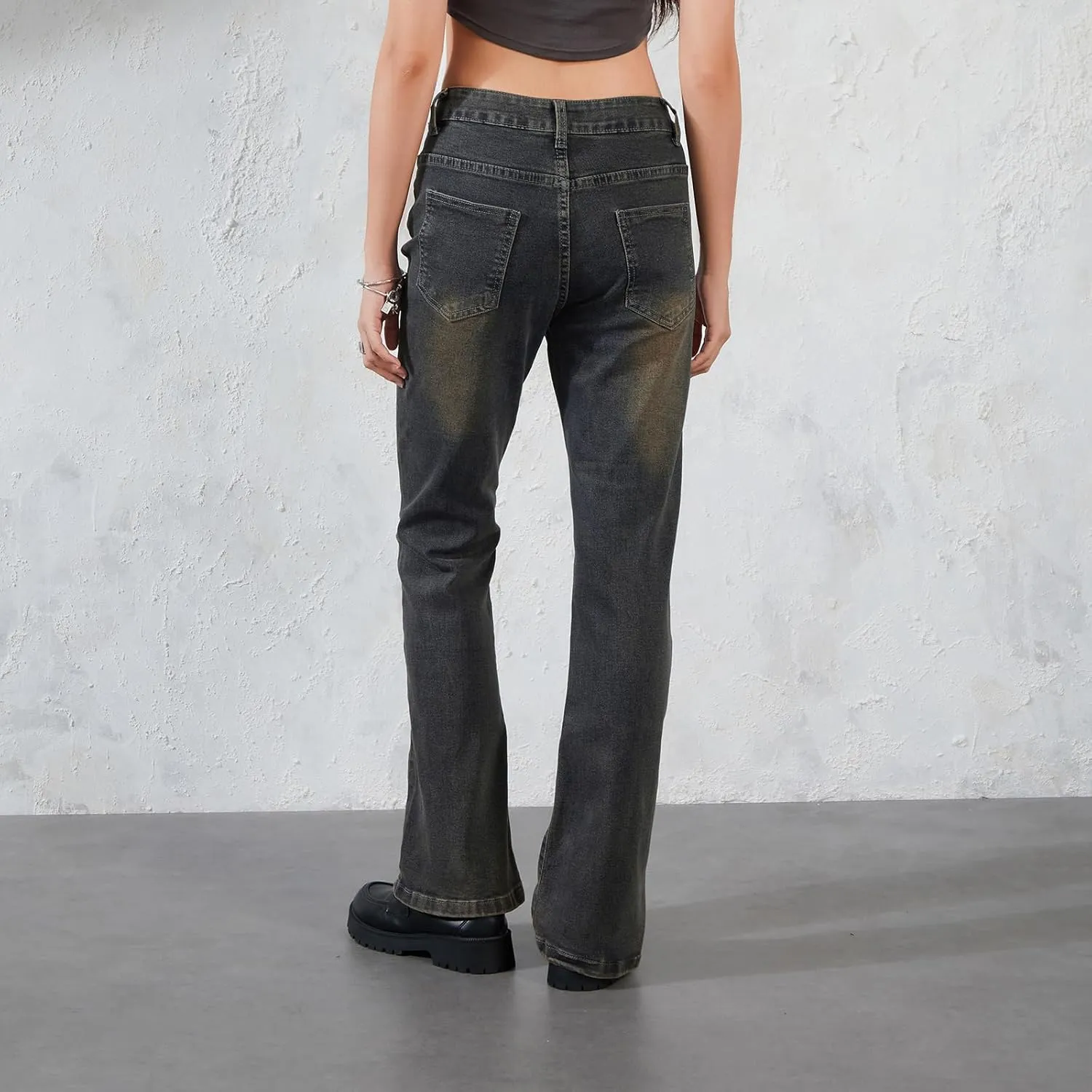 Women Low Rise Flared Jeans Casual Stretch Denim Bell Bottom Pants Work Bootcut Jeans Trousers