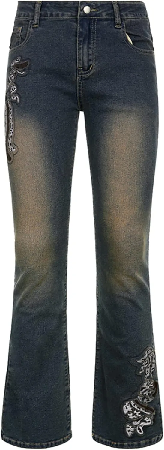 Women Low Rise Flared Jeans Casual Stretch Denim Bell Bottom Pants Work Bootcut Jeans Trousers