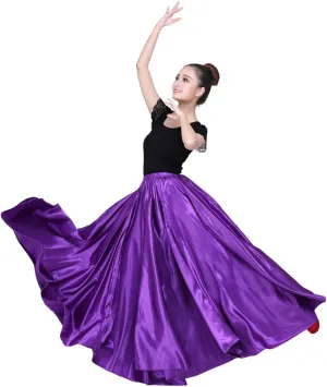 Women Satin Full Circle Ankle Length Swing Long Skirt Maxi Shiny Skirt for Party Cosplay Belly Dance Performance Costume