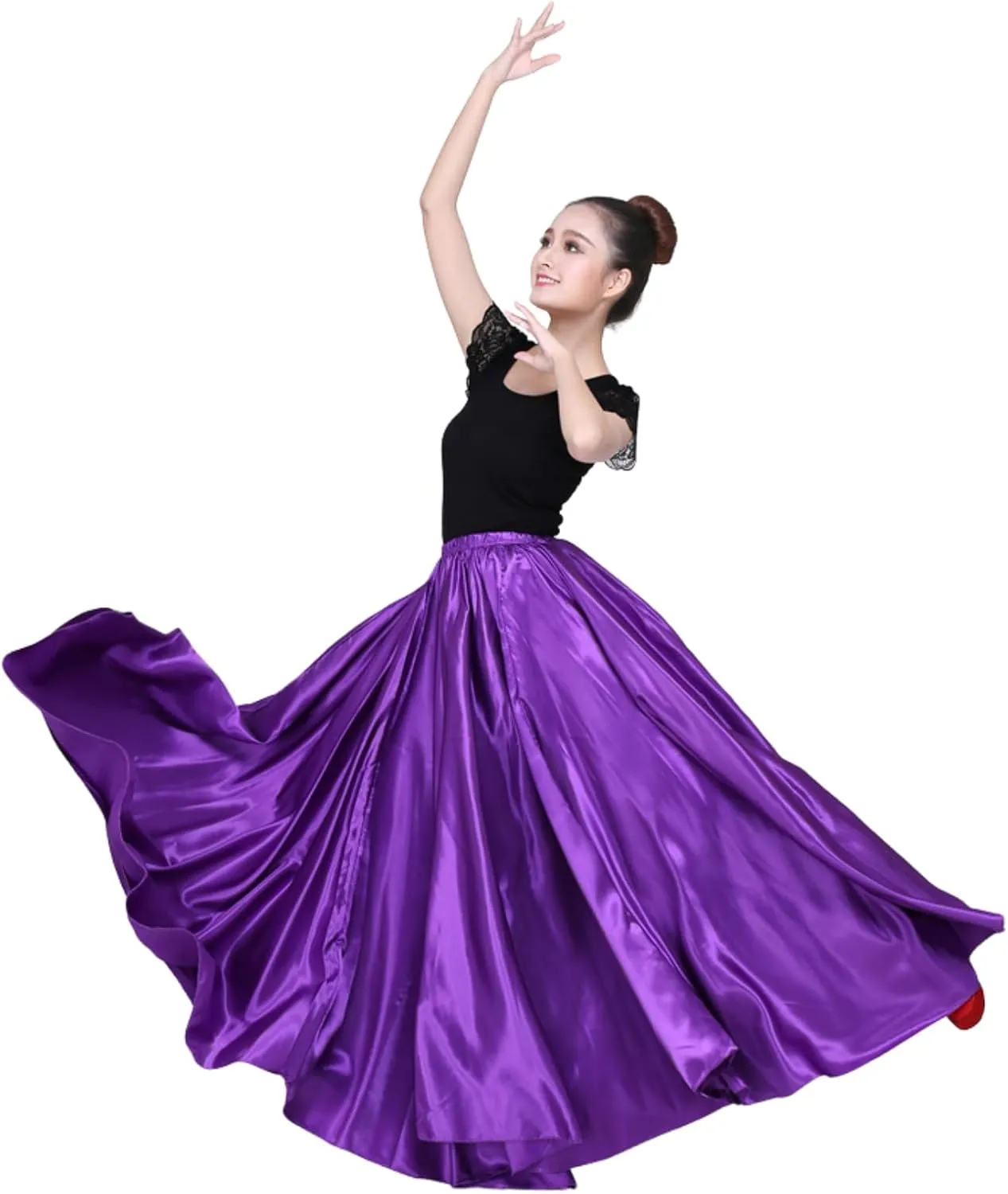 Women Satin Full Circle Ankle Length Swing Long Skirt Maxi Shiny Skirt for Party Cosplay Belly Dance Performance Costume