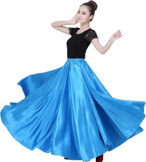 Women Satin Full Circle Ankle Length Swing Long Skirt Maxi Shiny Skirt for Party Cosplay Belly Dance Performance Costume