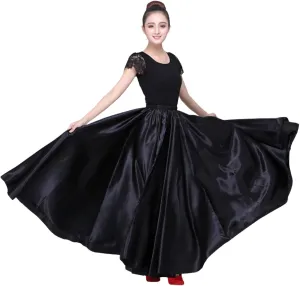 Women Satin Full Circle Ankle Length Swing Long Skirt Maxi Shiny Skirt for Party Cosplay Belly Dance Performance Costume