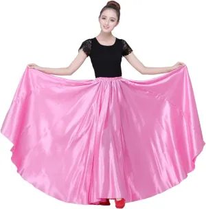 Women Satin Full Circle Ankle Length Swing Long Skirt Maxi Shiny Skirt for Party Cosplay Belly Dance Performance Costume