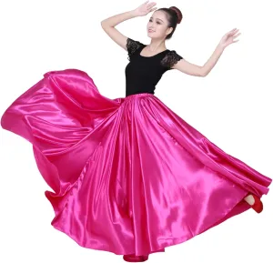 Women Satin Full Circle Ankle Length Swing Long Skirt Maxi Shiny Skirt for Party Cosplay Belly Dance Performance Costume
