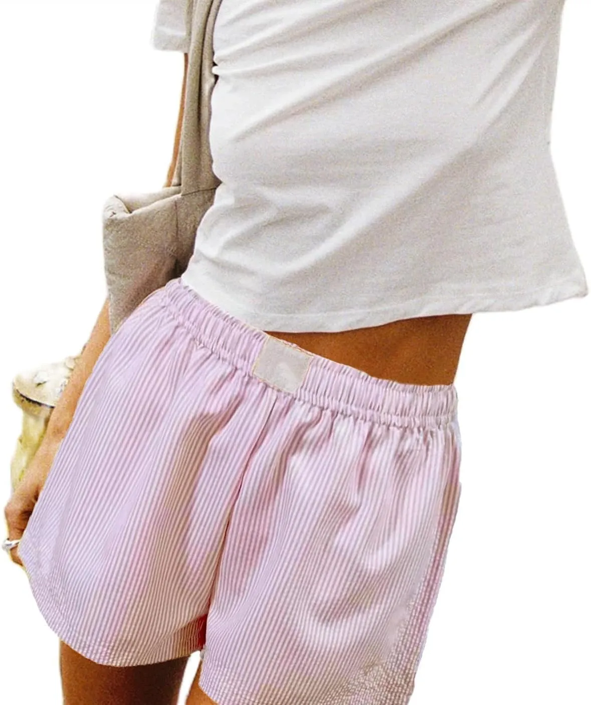 Women Striped Boxer Shorts Cute Lounge Shorts Y2k Low Rise Elastic Waist Casual Pajama Sleep Shorts