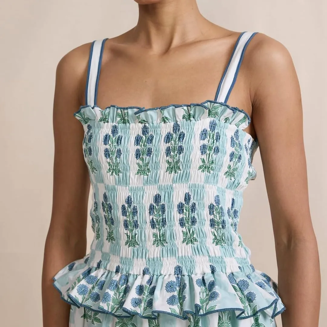 Women Summer Boho Tie Shoulder Dress Y2k Floral Smocked Flowy Long Dress Ruffle Tiered Beach Vocation Sundress